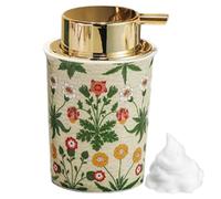 Monetais Foaming Soap Dispenser 250ml Floral Vintage Ceramic Foam Soap Dispenser Refillable Lotion Bottle with Golden ABS Pump for Kitchen, Bathroom, Green