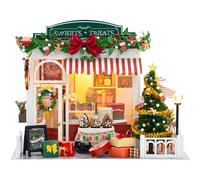 Monetais Miniature House Kit, Light Up Christmas Magical Theme Tiny House Kit with accessories, Battery Powered Easy Assembly Wooden DIY Miniature for Birthday, Christmas
