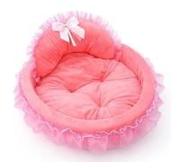 Monetais Princess Dog Bed with Ruffled Trim Soft Warm Plush Puppy Bed with Detachable Cushion Cozy Cat Couch