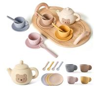 Monetais Tea Party Set for Little Girls 3-5, Educational Tea Set with Silicone Teapot, Cups, Coasters with Serving Spoon for Girls and Boys