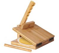 Monetais Tortilla Press 10 Inch, Rotatable Bamboo Flour Tortilla Press, Easy to Clean Chapati Maker with Rolling Pin & Parchment Paper for Kitchen Wood