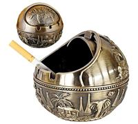 Monetais Vintage Ashtray Carved Patterns Cool Ashtray Portable Windproof Ash Tray with Lid for Home Car Office Outside 4.1x3.7 inch