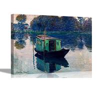 Monet's Studio Boat by Claude Monet Canvas Art Pictures Framed Hanging Stretched Wallart Bedroom Living Room Modern Artwork 40 x 30cm (16 x 12 inches)