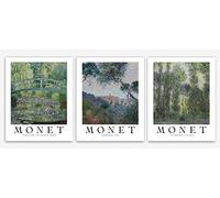 Monet's Wall Art Posters & Prints - Museum Display Classical Wall Art Set Of 3 - Claude Monet Exhibition Artwork For Walls Art Reproduction Posters - Vintage Landscape Art (61cm x 91cm)