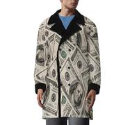 Money American Hundred Dollar Bills Men's Coat Fleece Jacket Peacoat Double Breasted Trench Collar Winter Overcoat