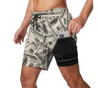 Money American Hundred Dollar Bills Men's Running Shorts with Liner Workout Athletic Gym Pant