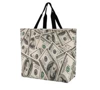 Money American Hundred Dollar Bills Reusable Grocery Bag Large Capacity Foldable Shopping Tote with Inner Pocket