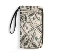 Money American Hundred Dollar Bills Women's Clutch Wallet Bifold Wristlet Long Purse Card Holder Handbag