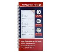 Money and Rent Receipt Book 3 Part Self Copy 5.5 x 11 Inch Spiral Bound 100 Sets Per Book 4 Receipts Per Page Receipt Book with Copy (1-Pack)