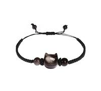 Money Attraction Cat Bracelet - Black Obsidian Women Bracelets -Wealth Prosperity Abundance Stone Bead Bracelet, Entrepreneur Business Luck Beaded Bracelets,Spiritual Mood Energy Cute Protection, 8