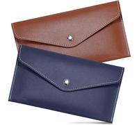 Money Bag,2 Pieces Money Pouch,Pu Leather Bank Bag,Multipurpose Cash Pouch, Minimalist Cash Bags for Cash Coin,11x6.1 Inch (Blue&Brown)