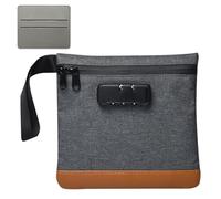 Money Bag with Combination Lock, 7.9 x 7.4In Carbon Lined Security Smell Proof Bag, Waterproof Safe Storage Pouch with PU Card Holder, Portable Safe Handle Bag for Cash Travel Passports Credit- Grey
