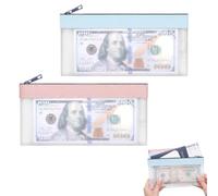 Money Bags, Resalable Clear Cash Wallet with Zipper, 2 Pcs(Blue & Pink) | Durable PVC PU Material, Water-Resistant Clear, Smooth Zipper Closure, Suitable for Cash, Receipts and Travel Documents