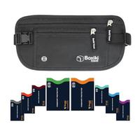 Money Belt for Travel Hidden RFID Blocking 8-Piece Set - Black Under Clothes Pouch with RFID Card & Passport Sleeves, Adjustable Elastic Waist Strap, Slim Flat Design for Men and Women by Boxiki