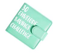 Money Book - 30 Envelopes PU Waterproof Magnetic Closure Folder, Saving Challenge Budget Planner for Office School Classroom Travel Birthday Women Men Children Teenagers Mint