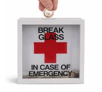 Money Box Break Glass Emergency Fund 20 x 20cm Shadow Box Savings Frame, Funny Emergency Cash Bank, Coin and Notes Holder, Wall or Desk Display, Novelty Gift for Adults, Home Office Decor