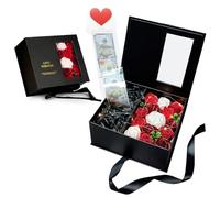Money Box for Cash Gift Pull, Money Roll Pull Out Surprise Box with Soap Flower, Surprise Romantic Gift Box for Wife, Girlfriend, Mother, on Birthday, Thanksgiving, Christmas, Mother's Day (Black)