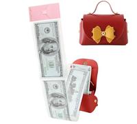 Money Box for Cash, Leather Bowknot Money Pull Box for Cash Surprise Box Mini Bags with 30 Pcs Transparent Bags for Christmas Party Birthday, Wine Red