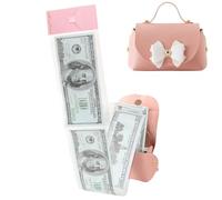Money Box for Cash, Leather Bowknot Money Pull Box for Cash Surprise Box Mini Bags with 30 Pcs Transparent Bags for Christmas Party Birthday, Pink