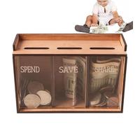 Money Box For Cash Saving, Wooden Piggy Bank, 3 Compartments Wooden Removable Coin Saving Organizer, Wood Money Bank For Kids Creative Piggy Birthday Gift Decoration Living Room
