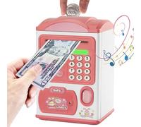 Money Box for Kids Ages 3-12,Electronic ATM Money Safe with Fingerprint & Password Code,Money Bank Piggy Bank With Music & Lights for Boys Girls,ATM Password Money Safe Savings Money Box Gifts (Pink)