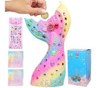 Money Box Girls, Mermaid Money Box Children's Piggy Bank with DIY Stickers Money Box Girls Reusable Saving Box for Helps Adults Children Habit Saving
