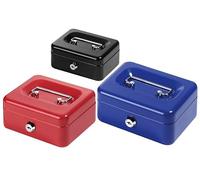 Money Box, Metal Cash Box with Money Tray with Two Keys, Red Blue Black (10 inch, Black)