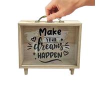 Money Box to Save - Wooden Money Box with Transparent Window, Reusable Cash Saving Box | Money Box for Couples, Friends, Partners, Children, Family, Savings Organizer, Piggy Bank for Kids