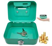 Money Box With Key,Cash Boxes with Keys, 4.5 Inch Iron Lockable Money Box with Coin Slot, Safe and Sturdy Petty Cash Tin Coin Bank with 2 Keys Gifts for Kids Adults Green