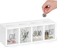 Money Boxes for Kids Wooden Give Save Spend Invest Money Saving Box Visualized Piggy Banks Set for Daily Cash Bill and Penny Teaches Kids Financial Literacy Ages 3-7 Countertop Wall Mounted(White)