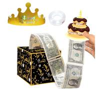 Money Cake Pull out Kit,Black Gold Money Rolls Gift Box,DIY Money Box Cake,Reusable Money Pulling Box with 100 Transparent Bag, Cake Money Pulling Box Surprise Gift Box for Children and Friends