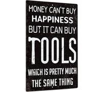 Money Cant Buy Happiness But It Can Buy Tools Vintage Metal Aluminum Tin Sign Door Signs Exterior Home Cave Garage bar Country Poster Club Wall Plaque Decoration Retro Aluminum Sign 8x12 Inch