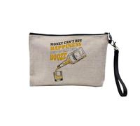 Money Can't Buy Happiness English Collection Hobby Sport Music Car Passion Linen Look Canvas Makeup Bag Toiletry Bag Coin Purse, Whiskey, 23.5 x 15 cm, Makeup Bag