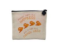 Money Can't Buy Happiness English Collection Hobby Sport Music Car Passion Linen Look Canvas Makeup Bag Toiletry Bag Coin Purse, Chicken wings, 15 x 10 cm, Makeup Bag