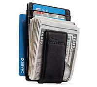 Money Clip Leather Wallet for Men Slim Front Pocket RFID Blocking with Super Strong Magnetic, Black-Smooth Leather, S