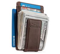 Money Clip Leather Wallet for Men Slim Front Pocket RFID Blocking with Super Strong Magnetic, Coffee, S