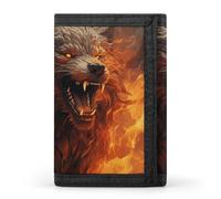 Money Clip Slim Wallets for Man, Wild Wolf in The Fire Trifold Wallet with ID Window, Extra Capacity Coin Pocket with Zipper for Anniversary, Birthday, Valentine's Day Gift