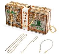 Money Clutch Purses for Women, Stack of Cash Dollars Crystal Clutch Purses, Gold, S
