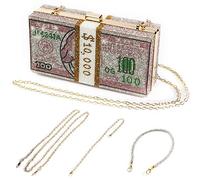 Money Clutch Purses for Women, Stack of Cash Dollars Crystal Clutch Purses, Pink, S