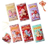 Money Envelopes - 6 Pieces Embroidered Design 2026 Envelope Lunar New Year - Red Envelopes Year of the Horse 2026, for Men Women Boy Girl Teenager Wedding Festival Spring