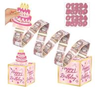 Money Gift Box, Birthday Money Box Cash Gift Pull with Pink Theme, with DIY Stickers, Transparent Bags And Pull-Out Card, Interactive Money Surprise Box for Birthday Parties