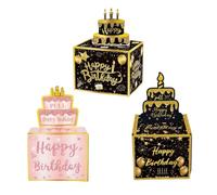 Money Gift Box with Pull Tab, Pack of 3, Single Walled Cardboard, Extra Thick & Sturdy, 3 Designs with Number Stickers, Birthday (Mixed pack)