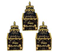 Money Gift Box with Pull Tab, Pack of 3, Single Walled Cardboard, Extra Thick & Sturdy, 3 Designs with Number Stickers, Birthday (Black & Gold (style 1))