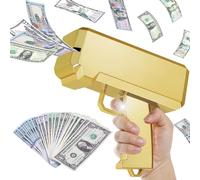 Money Gun Shooter and Prop for Movies Weddings, Handheld Cash Gun Paper Playing Dispenser Fake Gun for Party, Pretend Play Toy Gun (Gold)