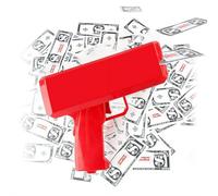Money Gun Shooter with 100pcs Prop Money, Handheld Cash Dispenser Toy Gun, Fake Moneys Guns for Holiday Party, Weddings, Movies, Games and Events (Red)