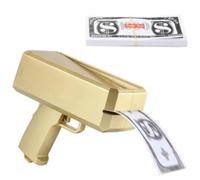 Money Gun Shooter with Prop, Handheld Cash Spray Machine, Make it Rain $100 Bills Prop Toy Money for Game, Movie, and Party Supplies (Golden)