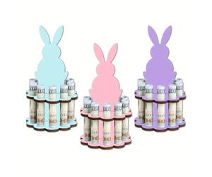 Money Holder for Cash - 3 Pieces Cute Wooden Spring Decorations, Easter Bunny Decor with Silver Storage, for Bedroom, Living Room, Office, Spring, Birthday Party, for