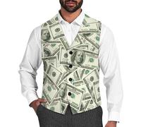 Money Hundred Dollar Bills Men's Suit Vest Formal Dress Waistcoat Vest Casual Business Vests for Suit Or Tuxedo M