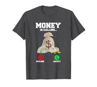 Money is Calling Funny Investment and Crypto Design T-Shirt, Men, Dark Heather Grey, Medium