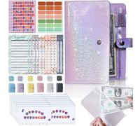 Money Management Binder Kit - A6 Budget Planner, Cash Saving Folder | PU Loose Leaf Organiser Covers the Storage Book for Personal Financial Offices Classroom School Budget Tasks Use